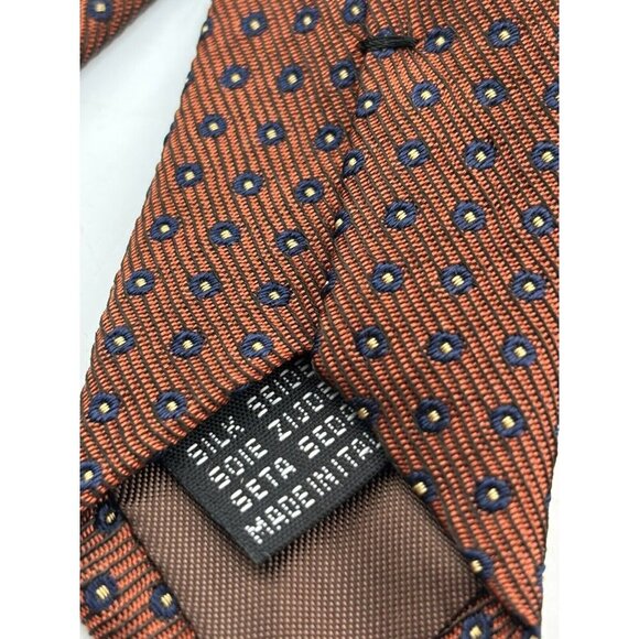 Dolce & Gabbana Made in Italy Men's Silk Neck Tie Orange w/ Navy Stitched Dots - Picture 5 of 6
